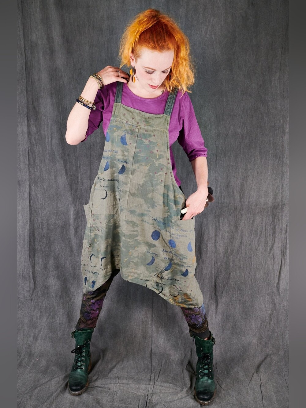 Blue Fish Linen Celestial MERCURY PHASES Midlayer Pinafore Dress | Lagenlook